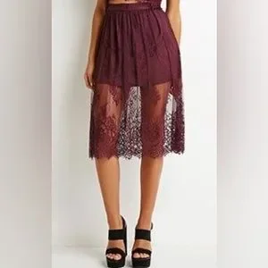 Forever 21 Skirts New Forever2 Lace Sheer Midi Skirt Poshmark
